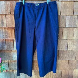 Eileen Fisher Navy Blue Wide Leg Organic Cotton Elastic Waist Pants - X-Large